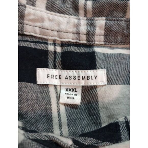 Free Assembly Shirt Ladies 3x Flannel Button Front Long Sleeve Black Cream - Picture 5 of 7